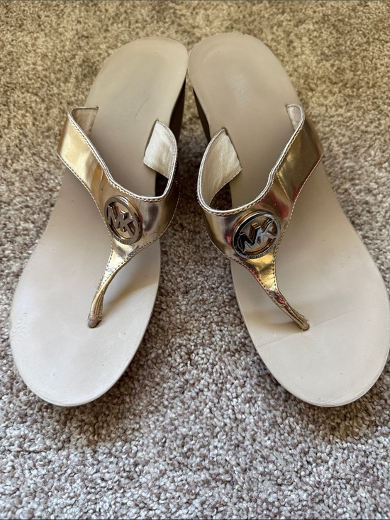 Michael Kors Shoes - Michael Kors Metallic Gold Thong Sandals with MK Emblem